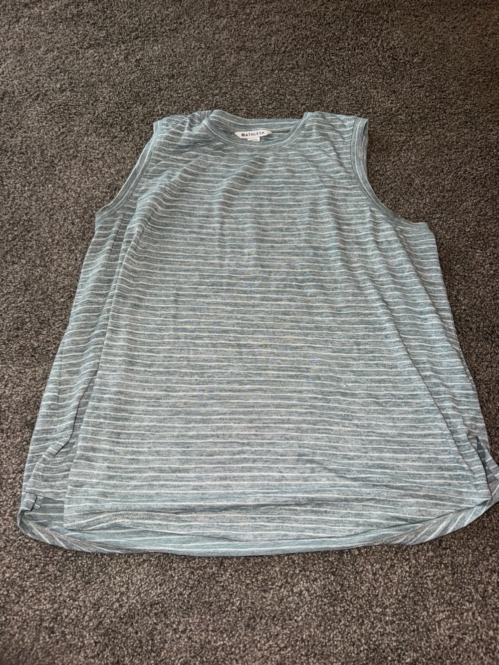 Athleta Light Blue/Gray & White Striped Tank Top